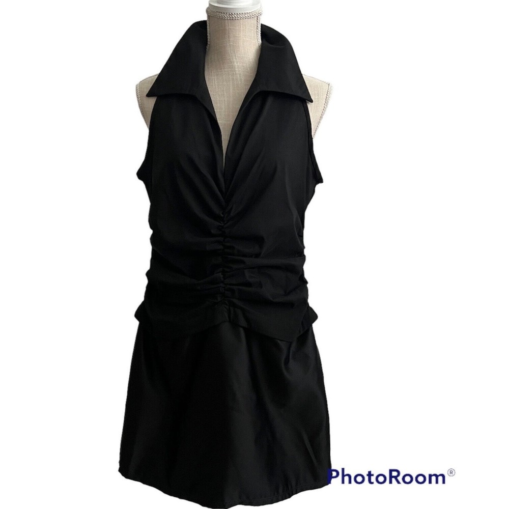 Sleeveless Black Mini Dress with Ruched Bodice